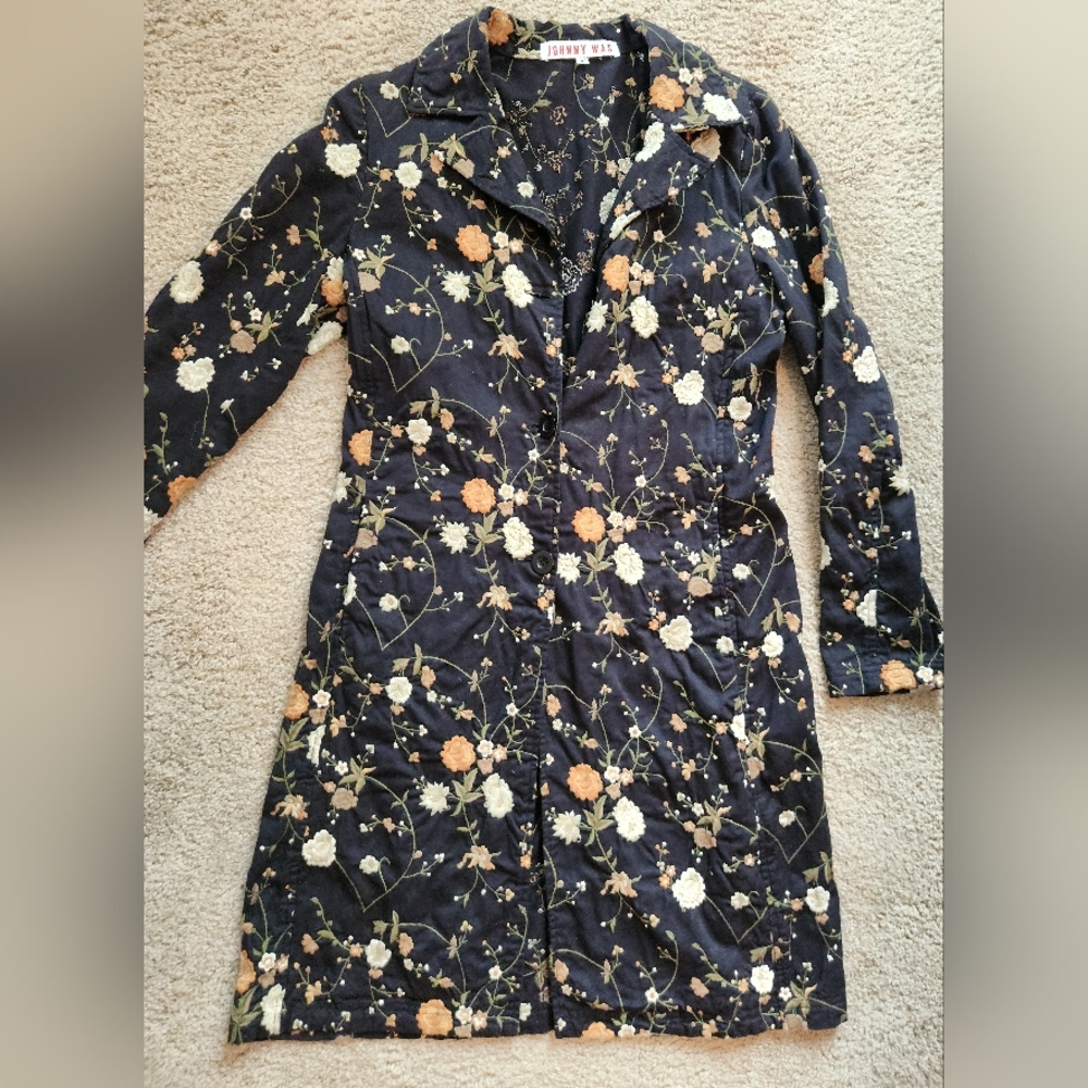 Johnny Was long embroidered jacket/midi coat.